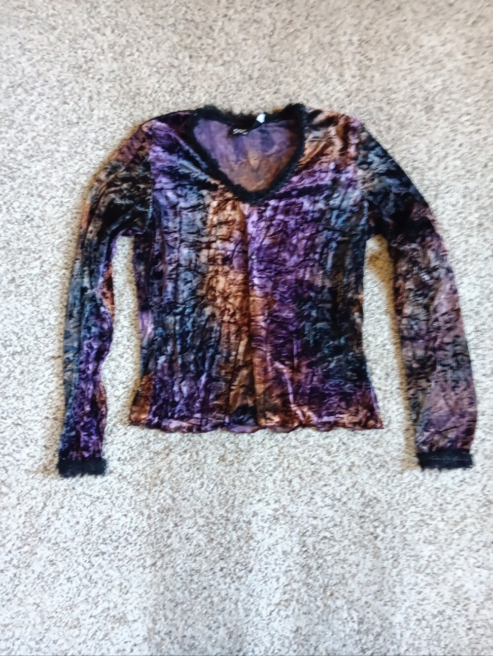 VTG Sno Skins Velvet Whimsigoth Lace Grunge Shirt M USA